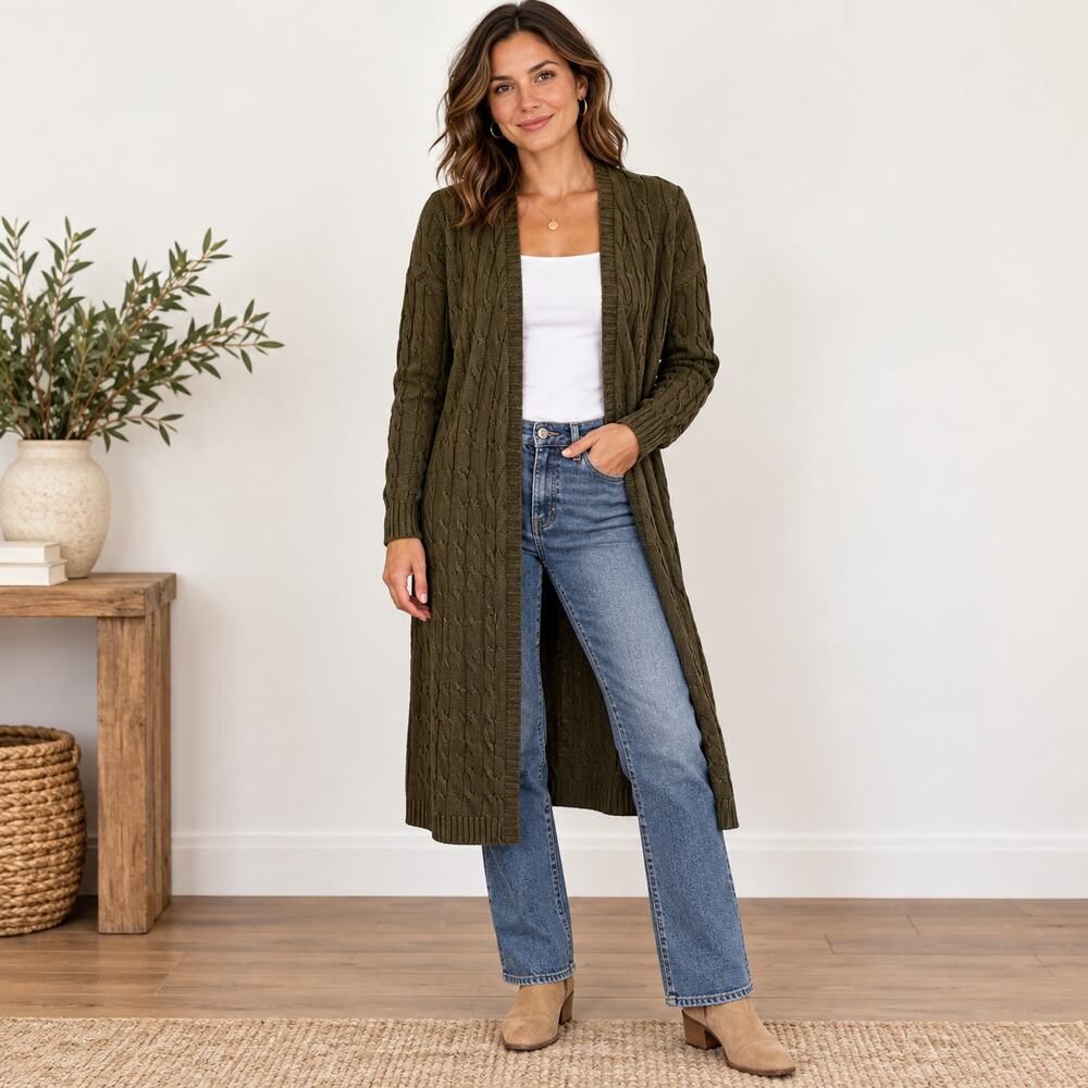 Ralph Lauren black label green long open front cardigan linen silk medium